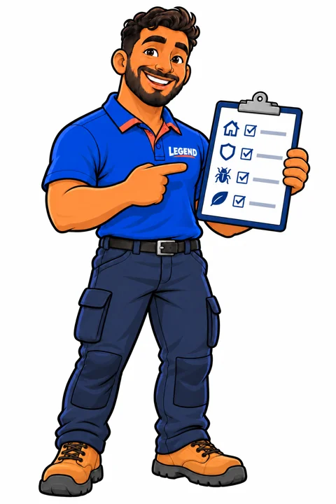 Legend’s illustrated character explaining a checklist